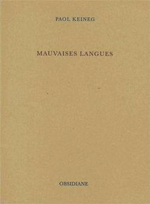 Couverture du livre « Mauvaises langues » de Paol Keineg, Éditions Obsidiane, novembre 2014. Prix Max Jacob 2015.