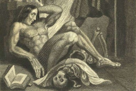 Illustration de Theodor von Holst dans l'édition du « Frankenstein or The Modern Prometheus » de Marie Shelley publiée en 1831